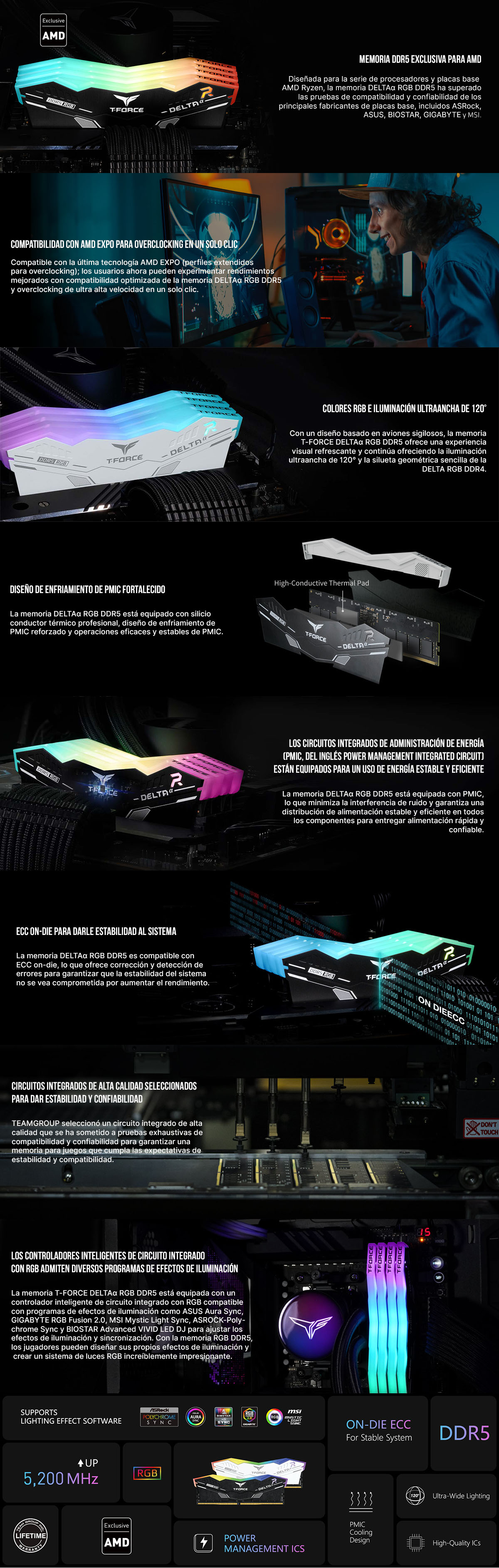 32GB (16GBx2) DDR5 6000MHZ TEAMGROUP T-FORCE DELTA RGB (AMD EXPO